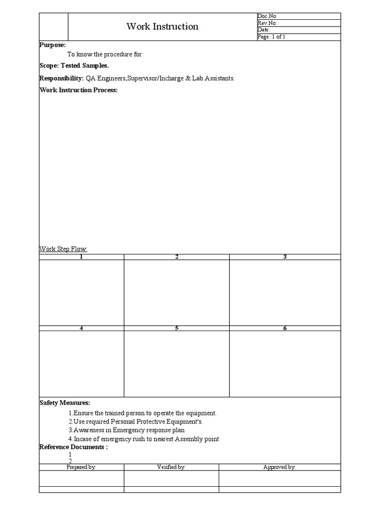 Work Instruction for Tested Samples | PDF
