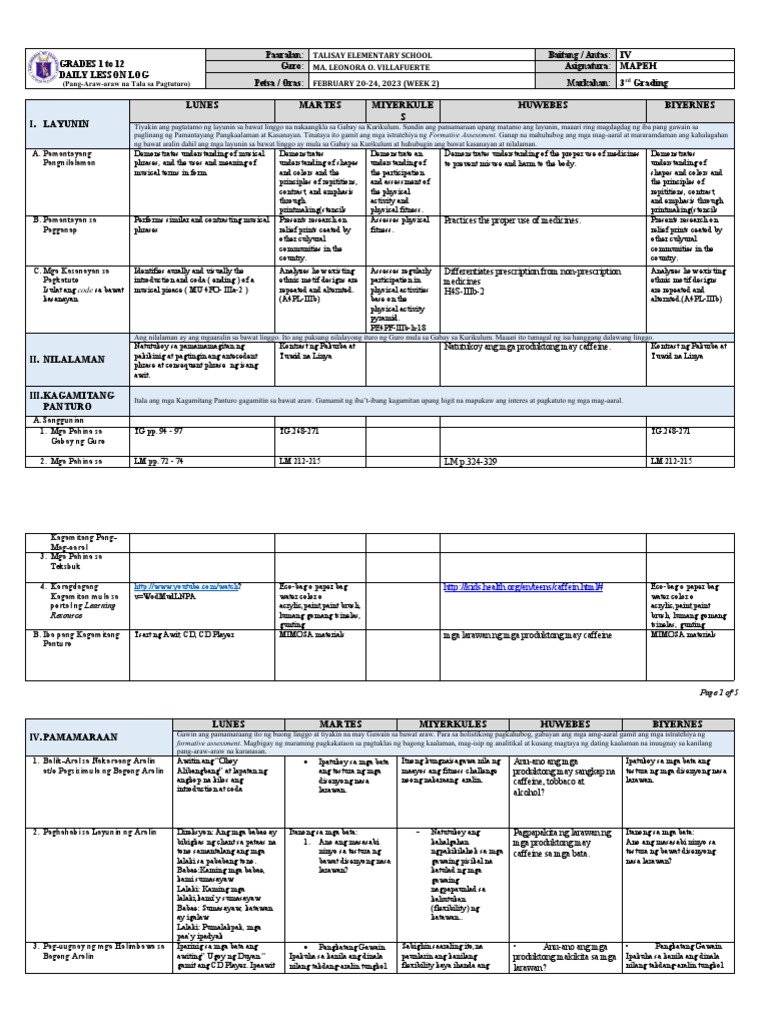 Grade 4 DLL Mapeh 4 q3 Week 2 | PDF