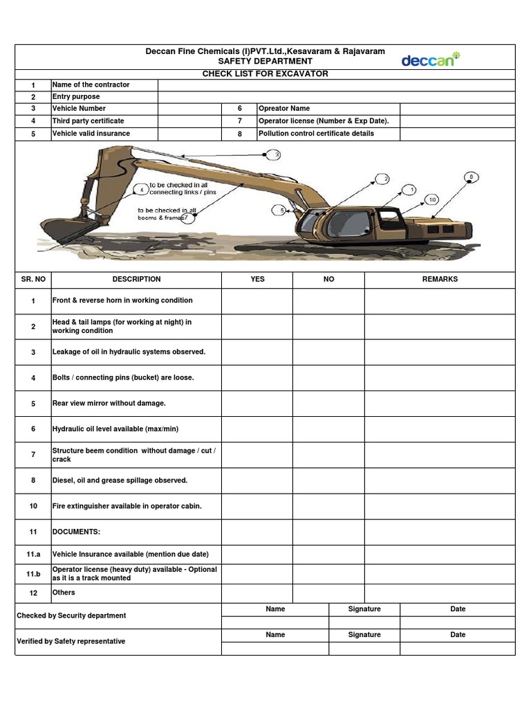 checklist-for-excvator-pdf
