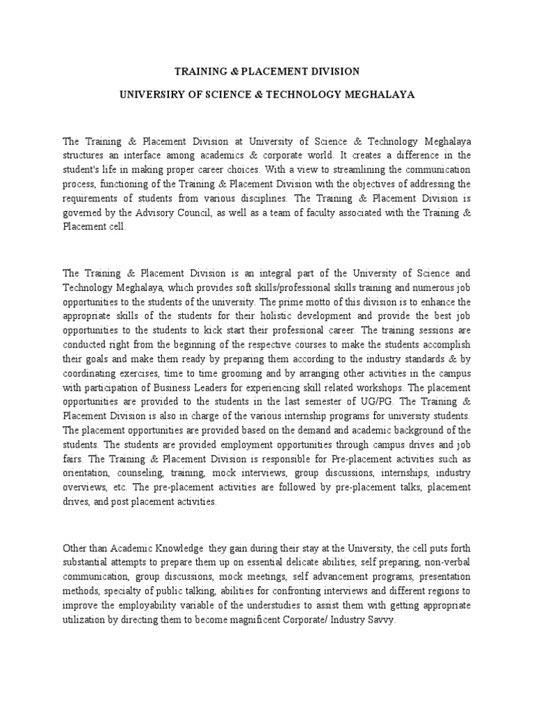 USTM Training & Placement Overview | PDF