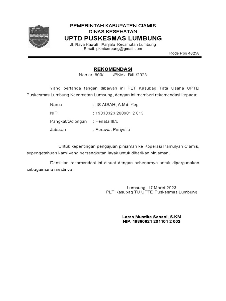 Surat Rekomendasi | PDF