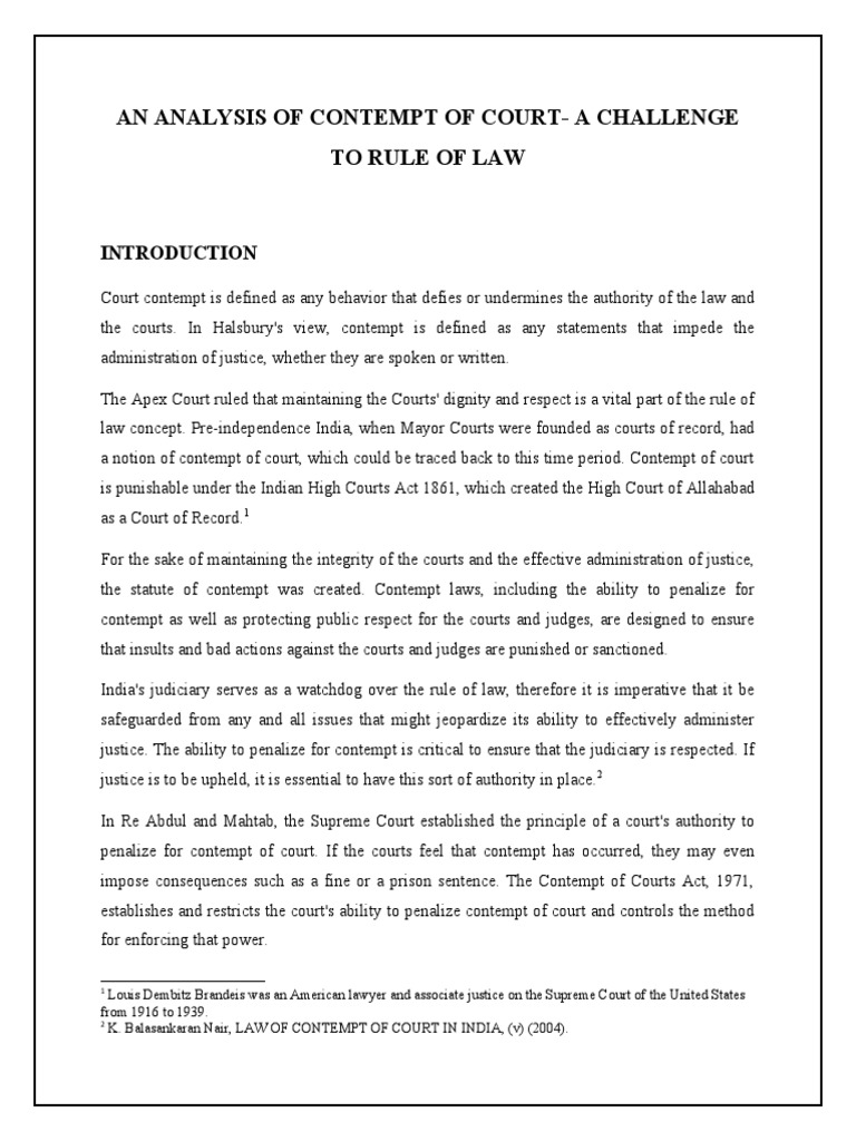 An Analysis of Contempt of Court A Challenge To Rule of Law PDF