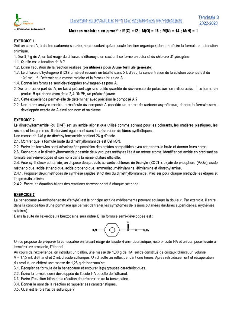 Devoir Surveillé 2 TS1 | PDF