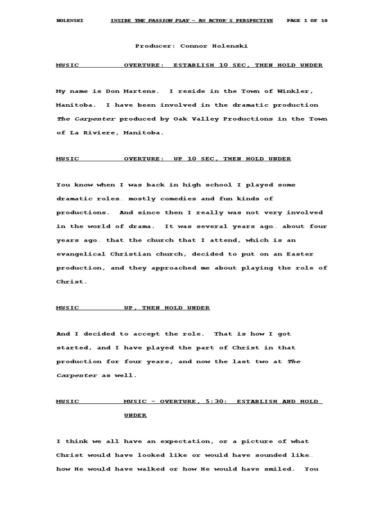 Script inside the passion play an actors perspective pdf jesus