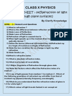 ICSE CLASS X PHYSICS PRACTISE SHEET 4 Refraction of Light Throught Plane Surfaces