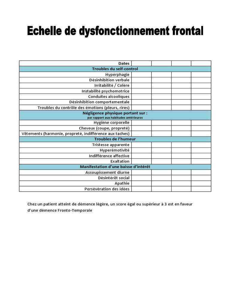 9 Echelle Dysfonctionnement Frontal PDF