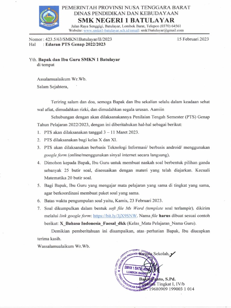 Contoh Surat Edaran Formal Di Lembaga Pendidikan | PDF