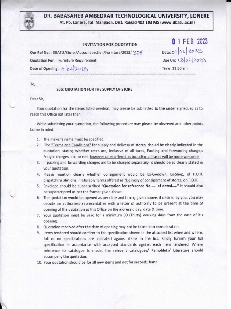 Furniture Requirement PDF