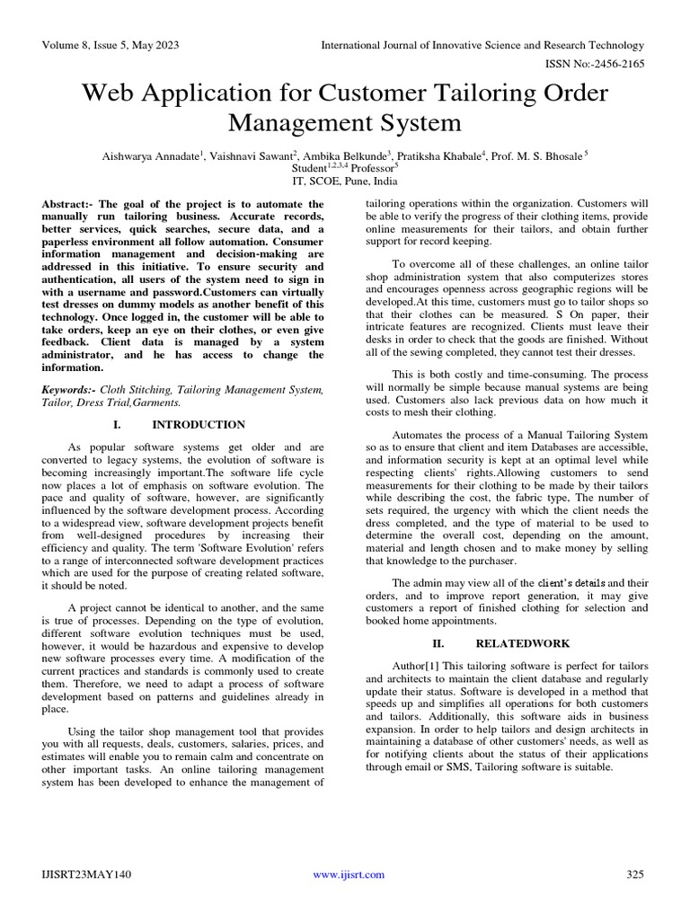 Web application for customer tailoring order management system pdf