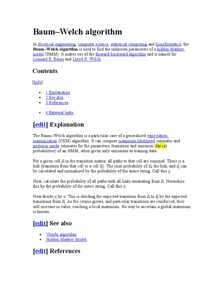 Baum-Welch Algorithm | PDF