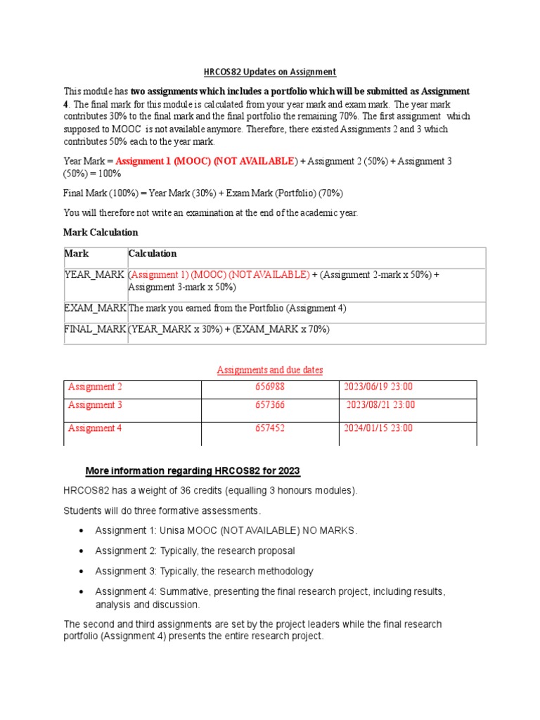 HRCOS82 Assignment Updates 2023 | PDF
