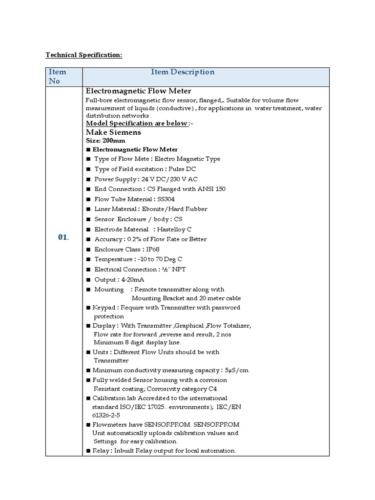 Electromagnetic Flow Meter Specifications | PDF | Flow Measurement ...