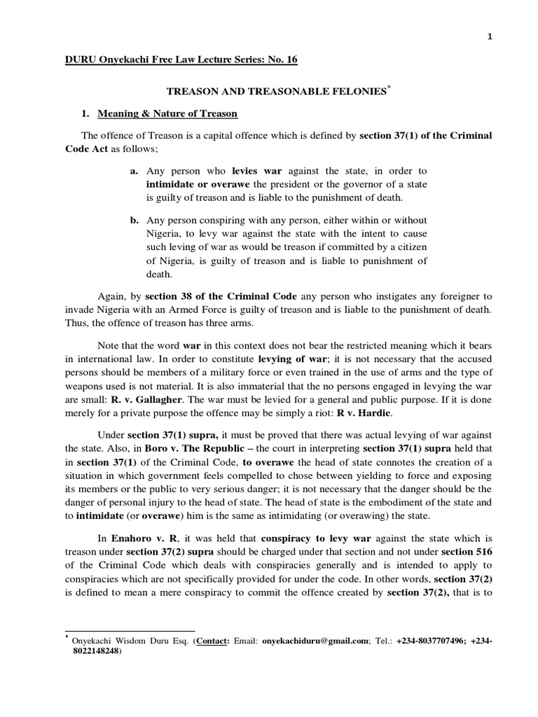 Treason and Treasonable Felonies in Nigeria | PDF