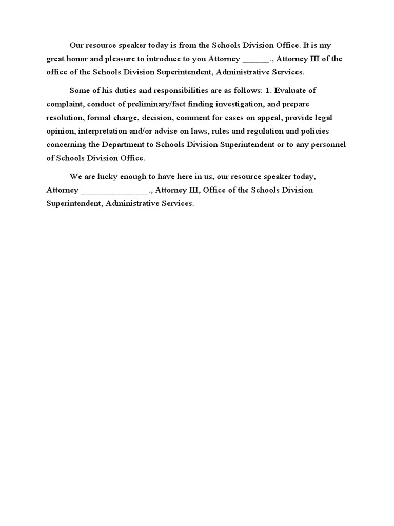 Introduction of Resource Speaker PDF