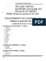 Liste Des Unités Administratives Locales en République Du Bénin (5288 Villages Et Quartiers de Ville)