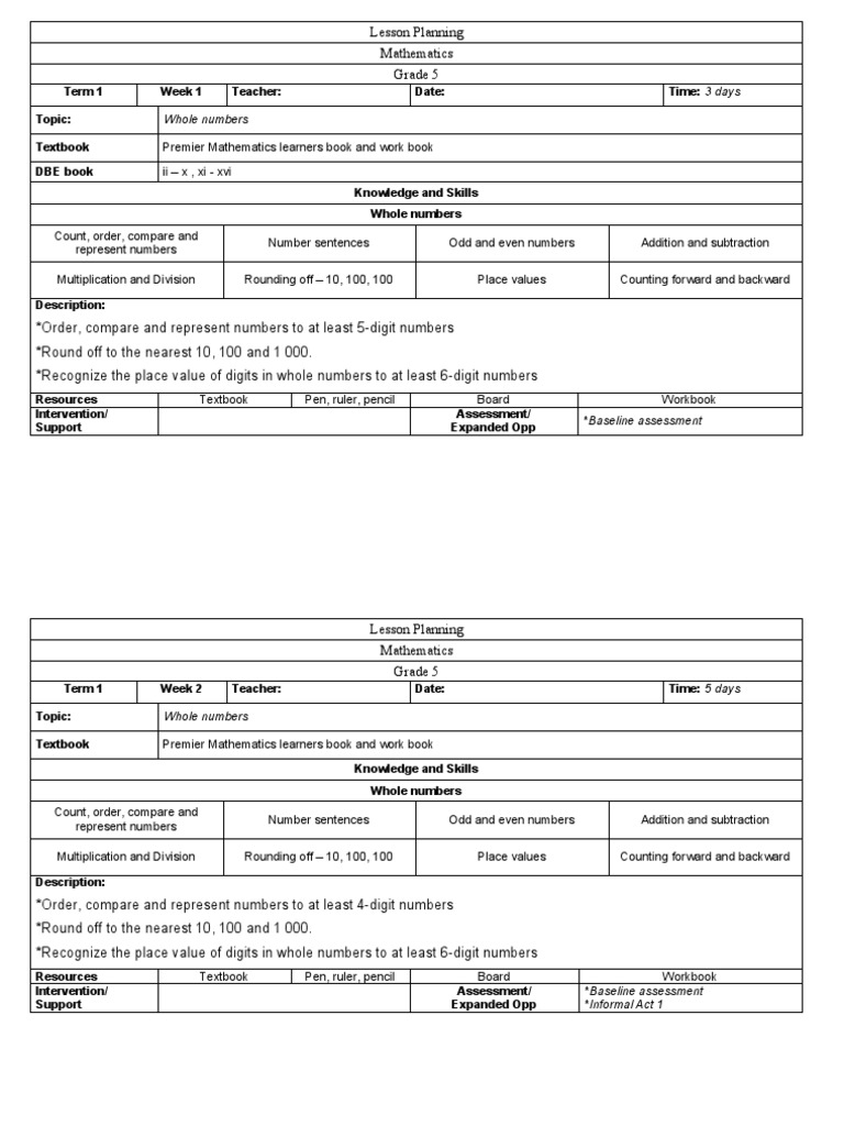 Lesson Planning GRADE 5 | PDF | Subtraction | Integer