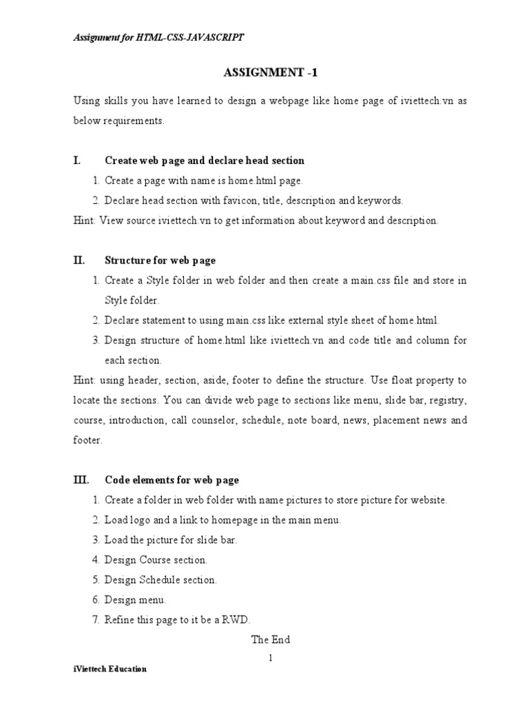 Assignment for html 1 pdf
