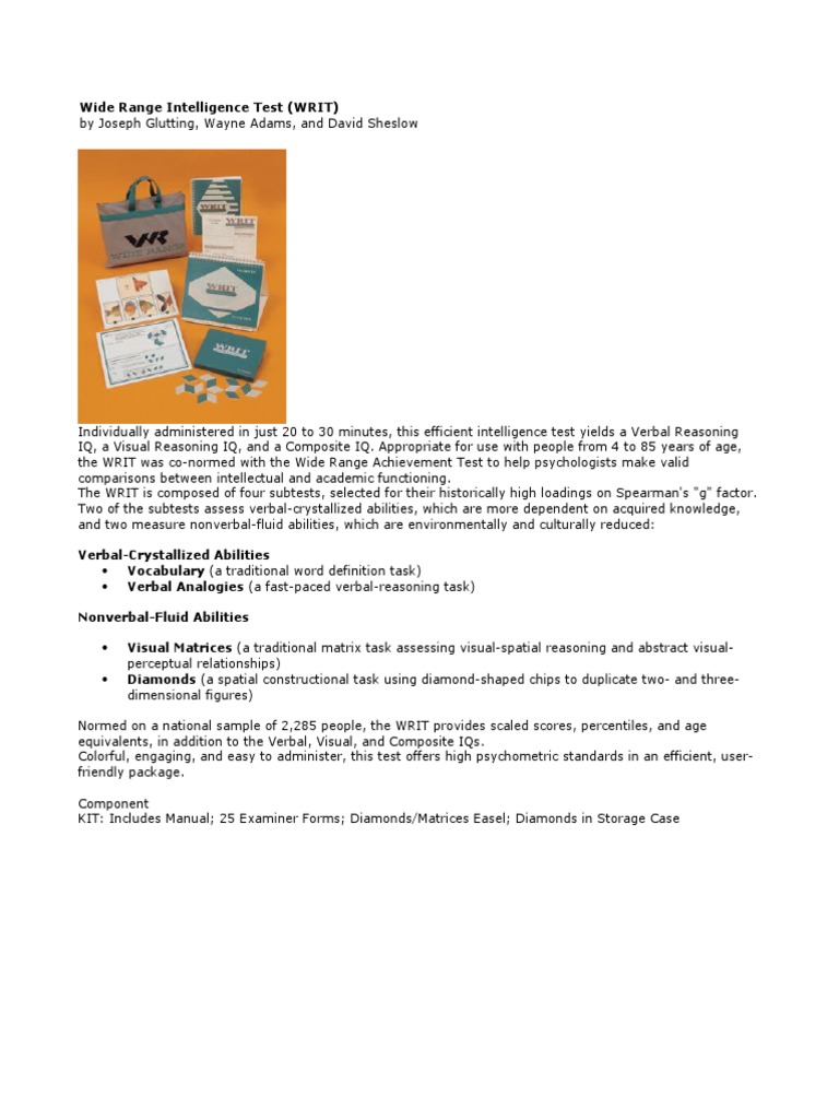 Overview of the Wide Range Intelligence Test | PDF