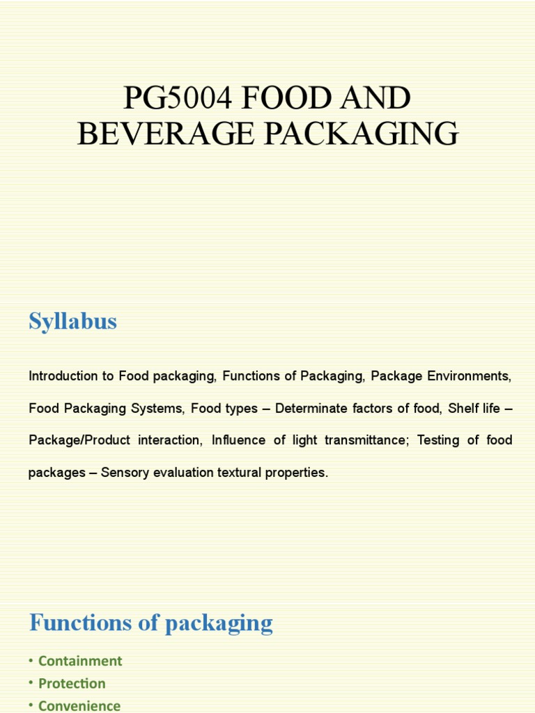 FOOD AND BEVERAGE PACKAGING SYLLABUS PDF Taste Senses