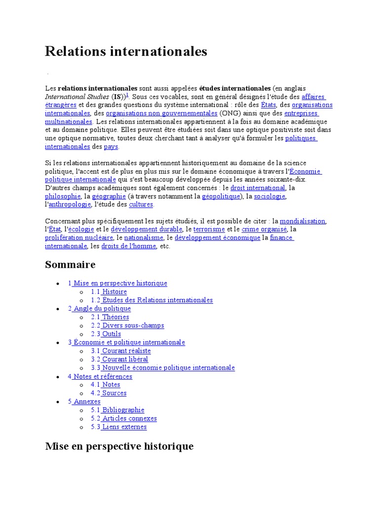 Théories des relations internationales | PDF