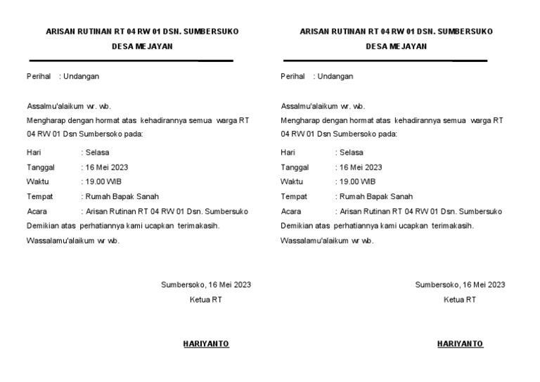 Undangan Arisan | PDF