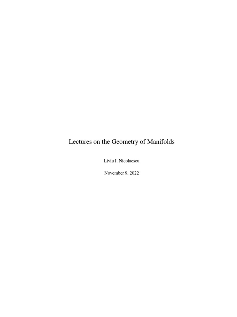 Lecture on the Geometry of Manifolds PDF Differential Geometry