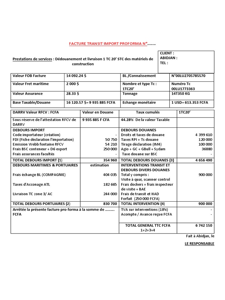 comment établir une facture proforma