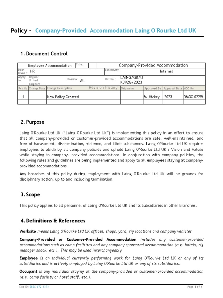 Laing O'Rourke UK Accommodation Policy | PDF | Harassment | Applied Ethics