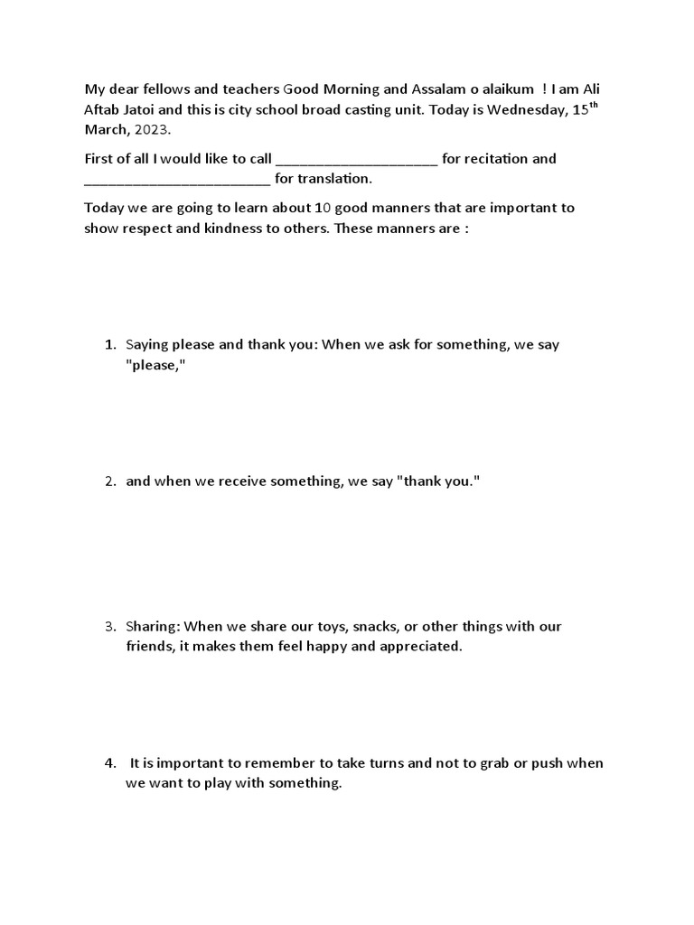 Assembly Script Good Manners | PDF