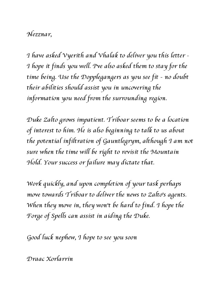 Letter to Nezznar | PDF