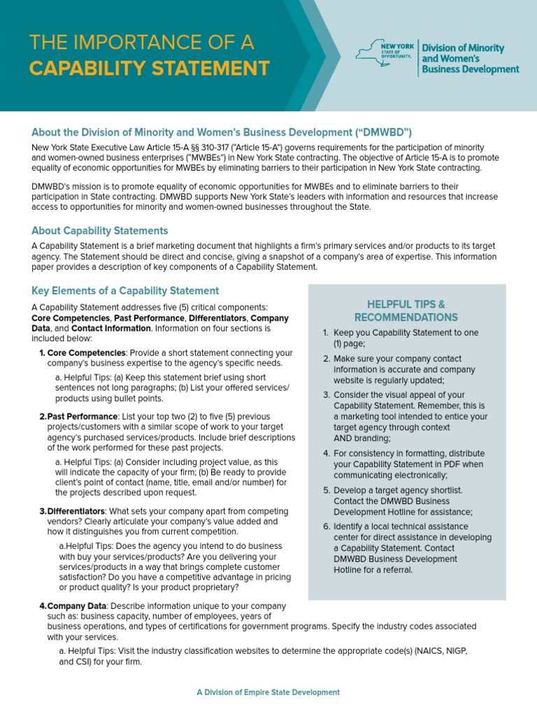 MWBE Capability Statement Guide | PDF | Product (Business) | Business