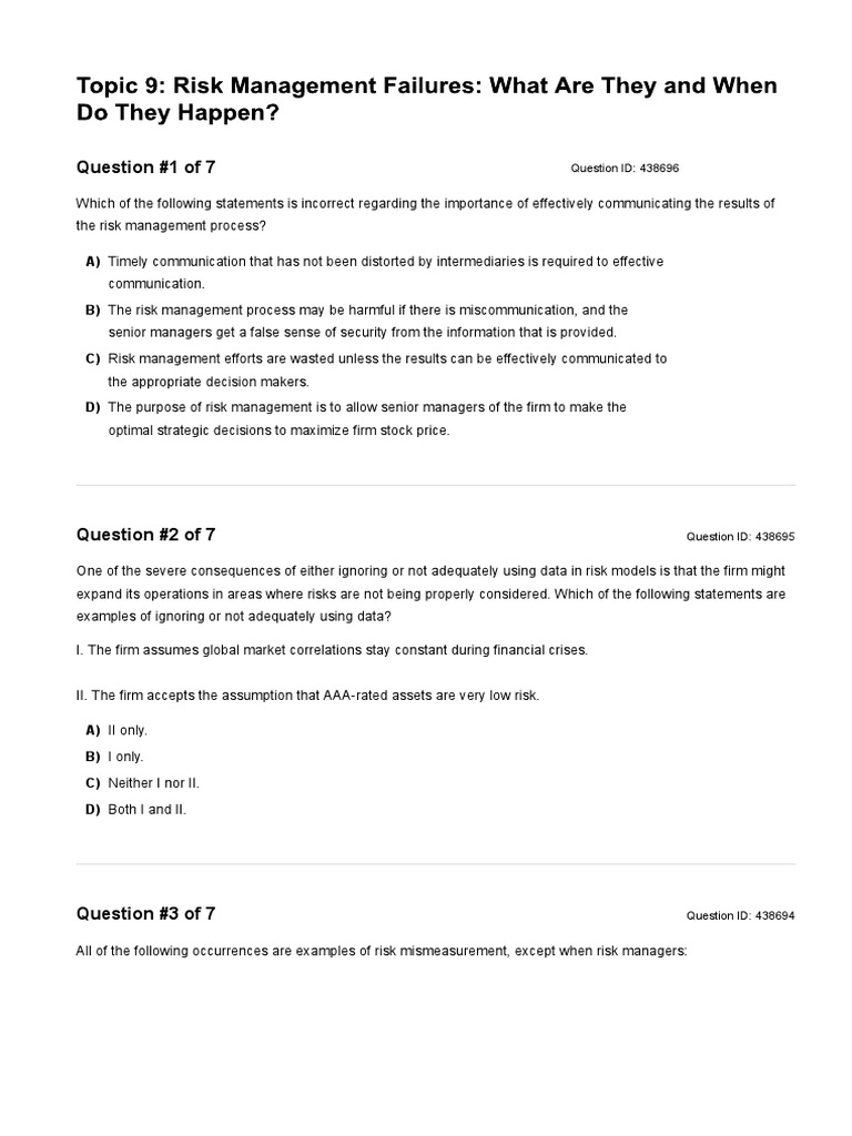 Topic 9 Risk Management Failures PDF Risk Risk Management