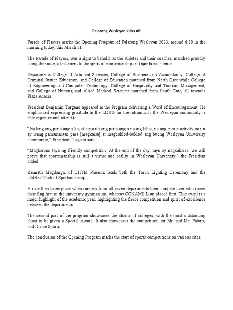 Sports Opening Program Christian Revised PDF