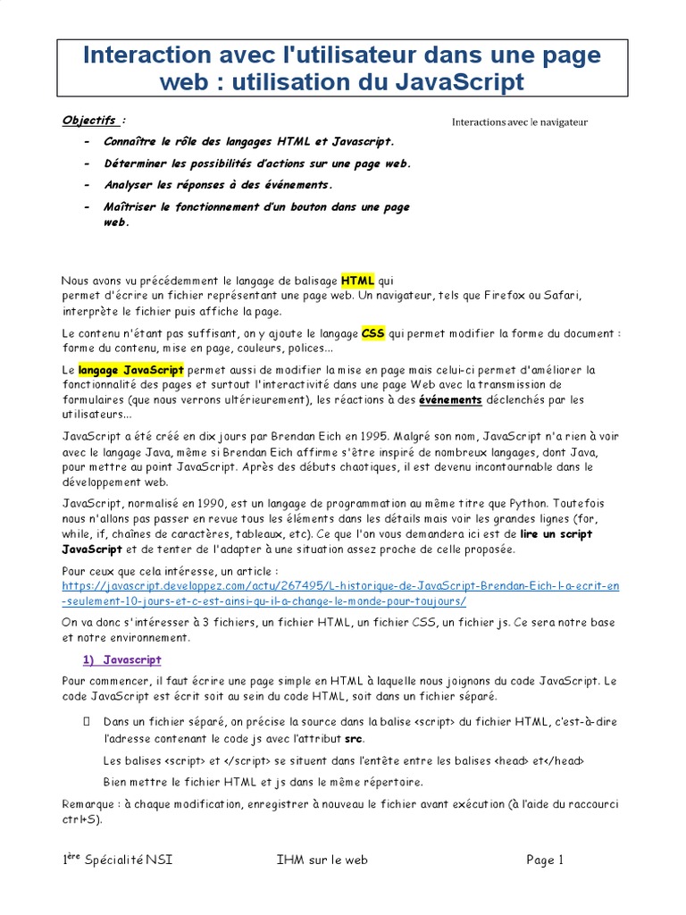 NSI 1ere JavaScript | PDF