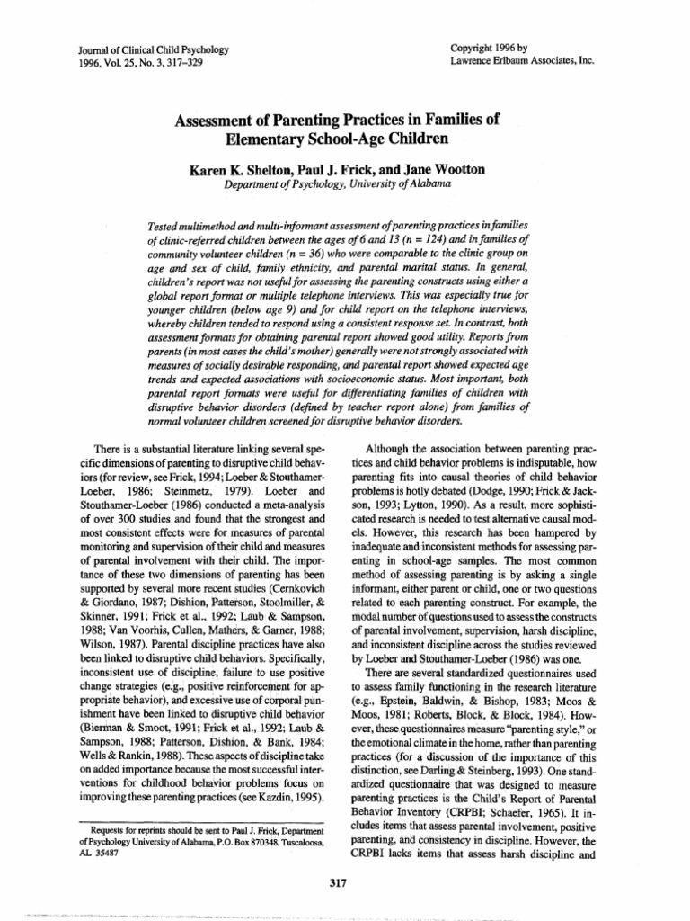 Clinical Child Psych. 1996. Parenting Practices PDF