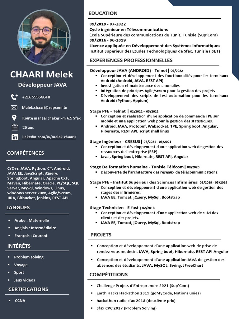 CV Melek Java | PDF | Java (Langage de programmation) | MySQL