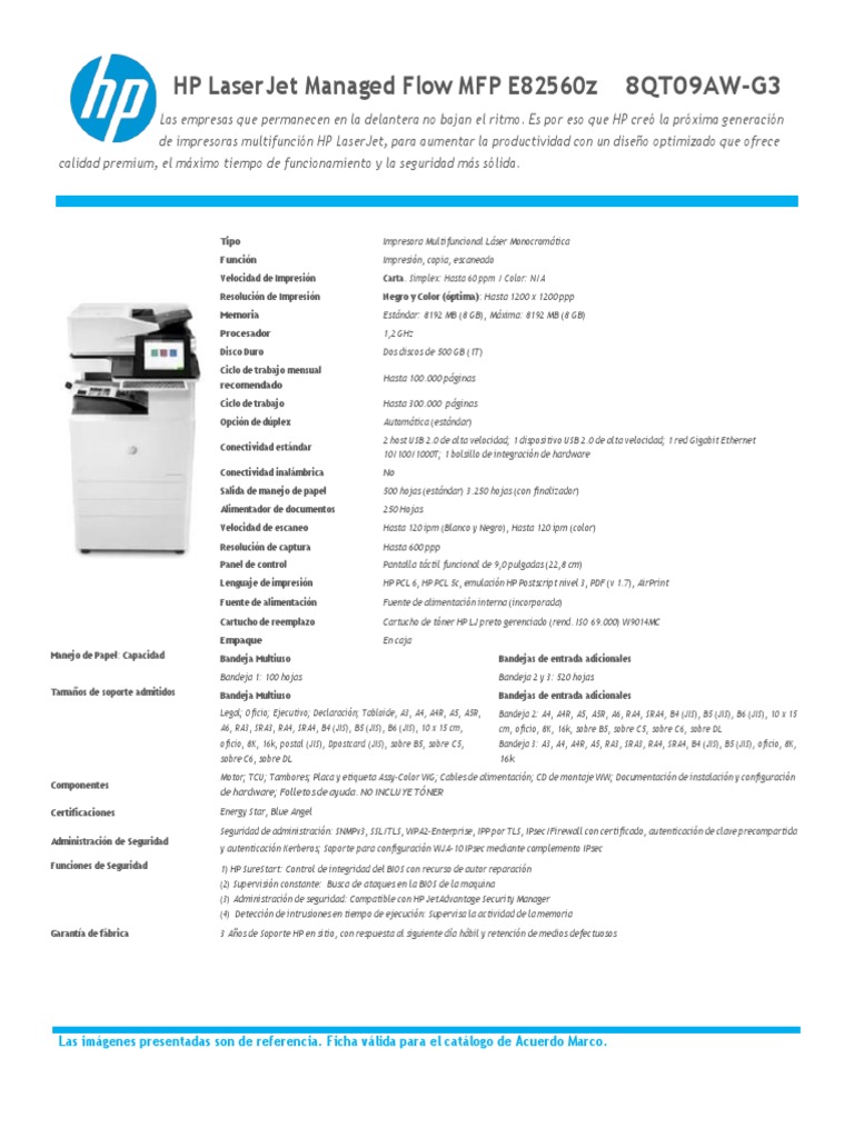 HP LaserJet Managed Flow MFP E82560z PDF Impresora
