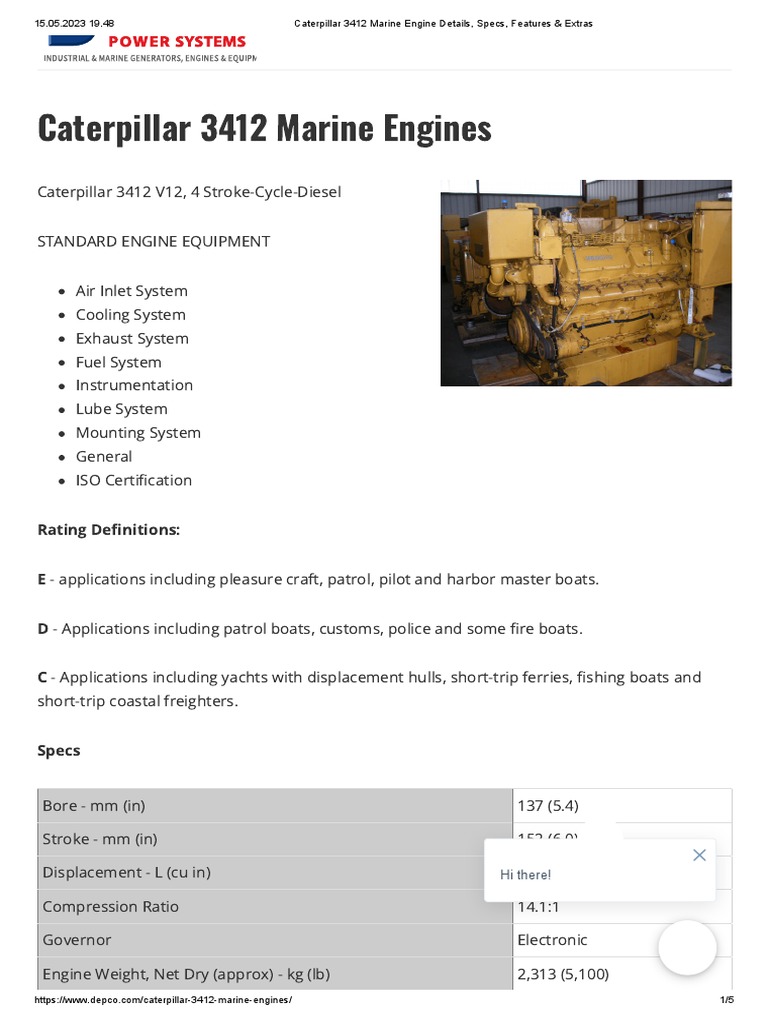 Caterpillar 3412 Marine Engine Details, Specs, Features & Extras PDF