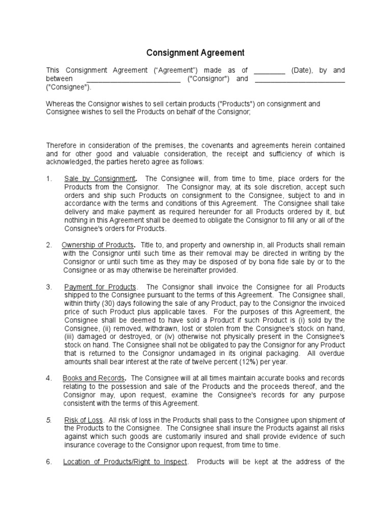 Consignment Agreement | PDF | Civil Law (Legal System) | Business Law