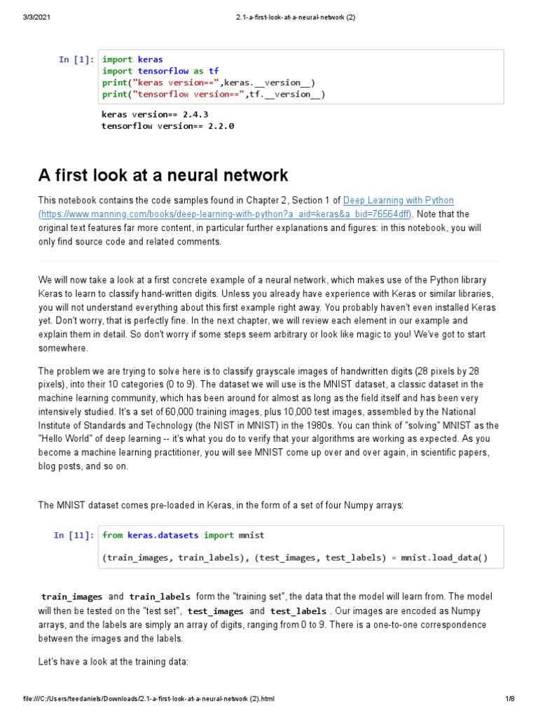 Intro to Neural Networks with Keras | PDF