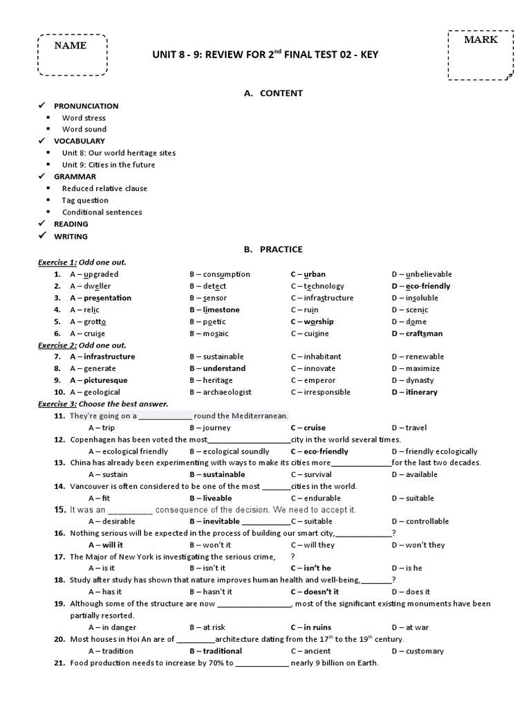 Review For 2nd Final Test 02 Key | PDF | Internet Of Things
