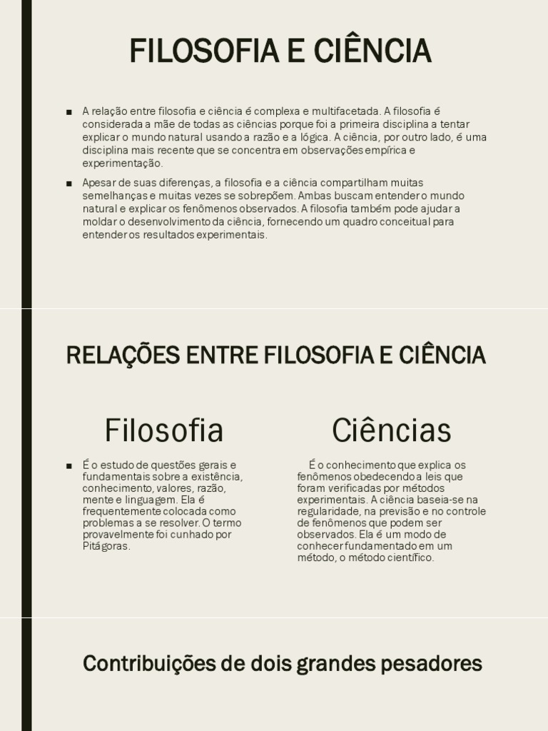 Relações Entre Filosofia e Ciência | PDF | Science | Método científico