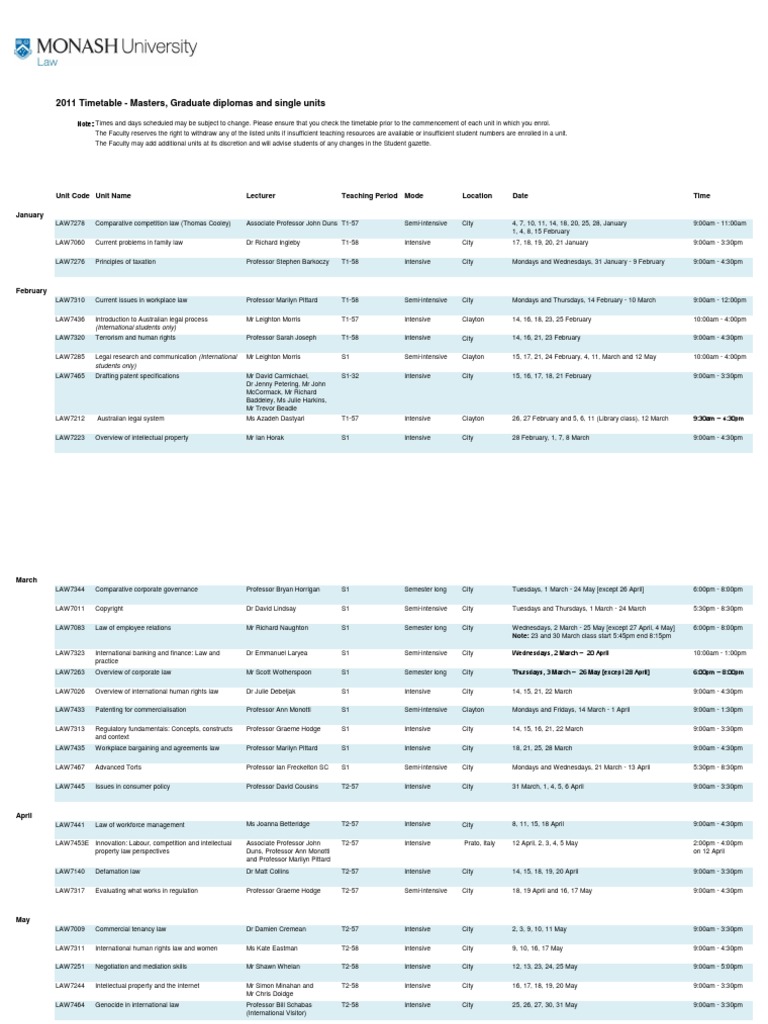 2011 LLM Timetable Flat v1.3 | PDF | Ethical Principles | Virtue