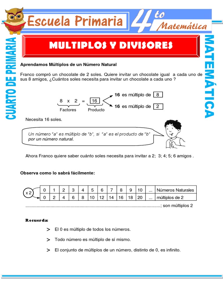 Multiplos y Divisores para Cuarto de Primaria | PDF