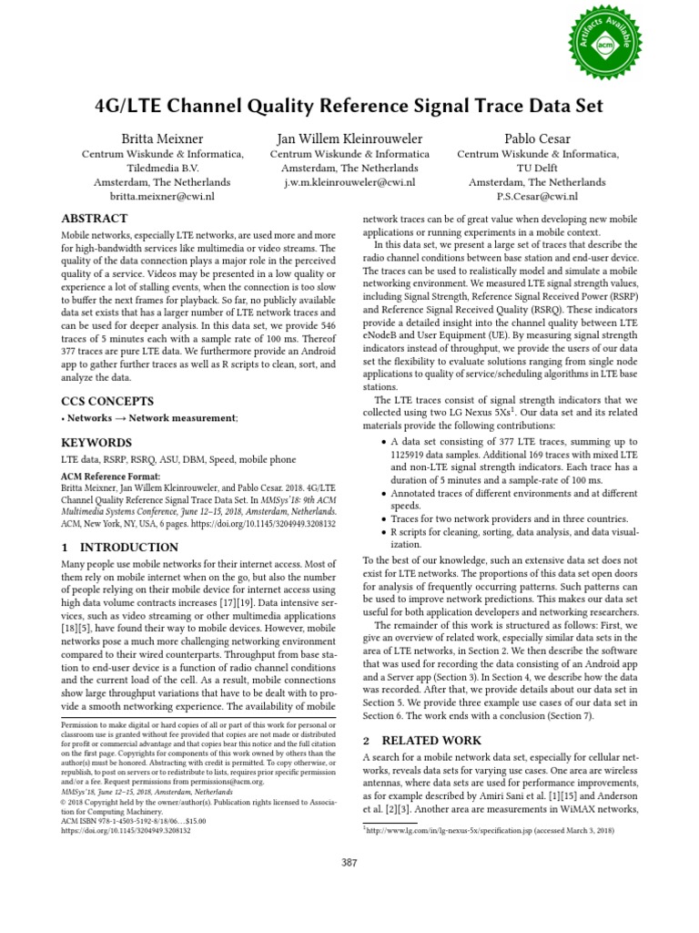 4G/LTE Channel Quality Reference Signal Trace Data Set Britta Meixner