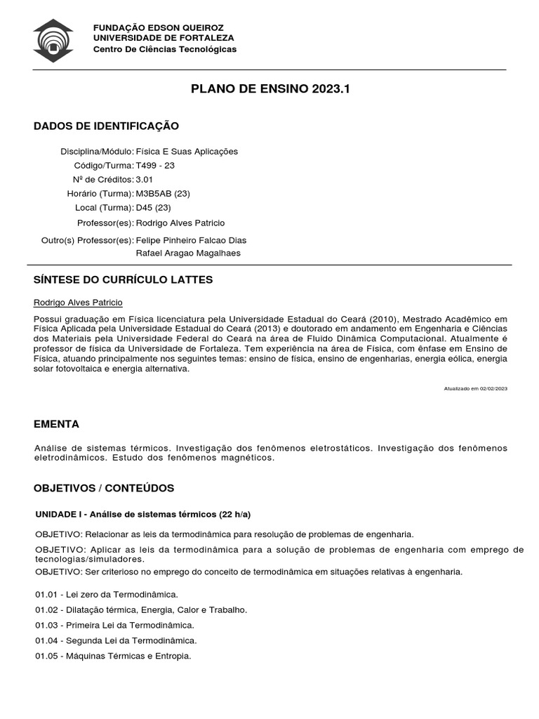 Plano de Ensino: Física Aplicada 2023.1 | PDF | Eletricidade | Rede ...