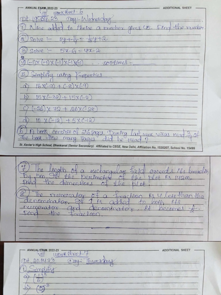 Maths Worksheet 6&amp;7 Grade 8 | PDF