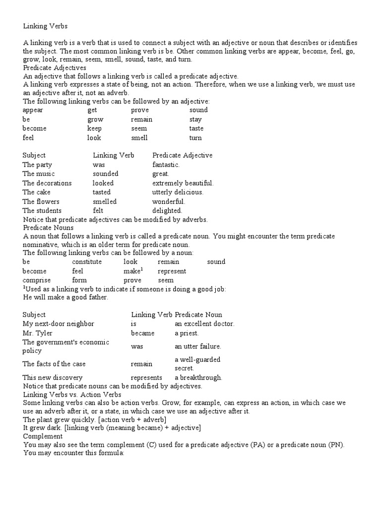Linking Verbs 2 | PDF