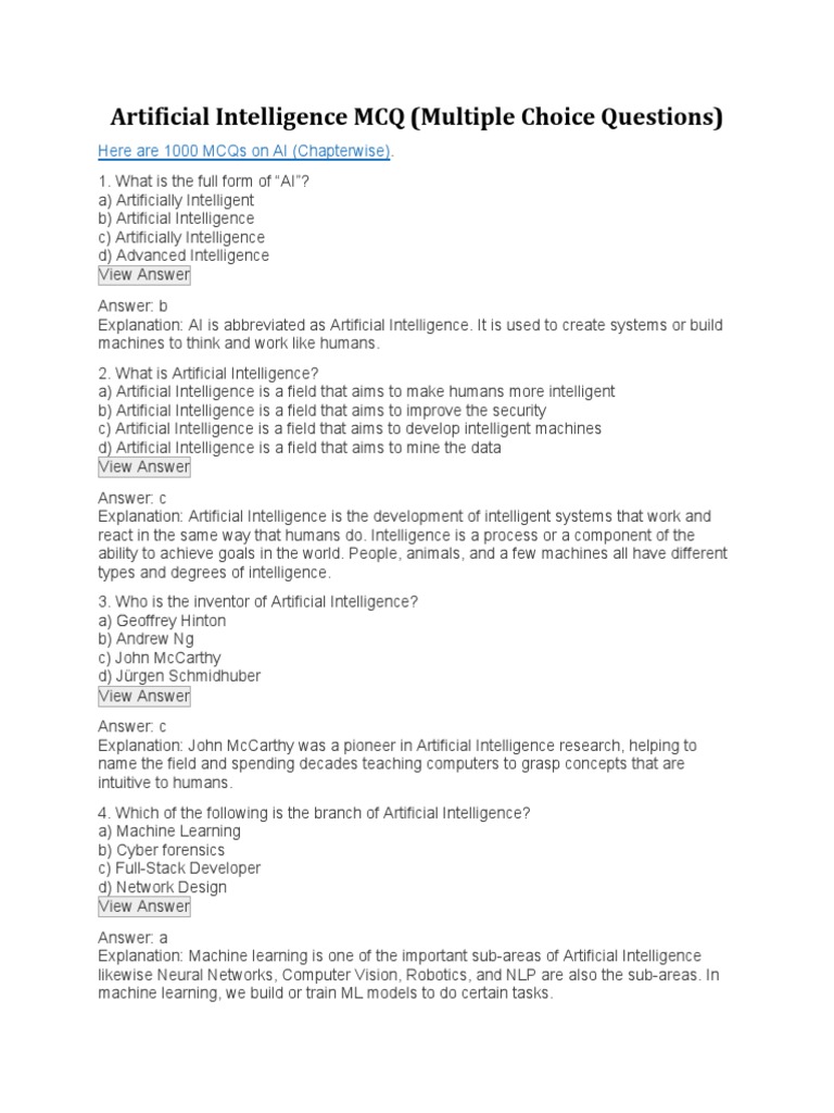 Artificial Intelligence MCQ PDF