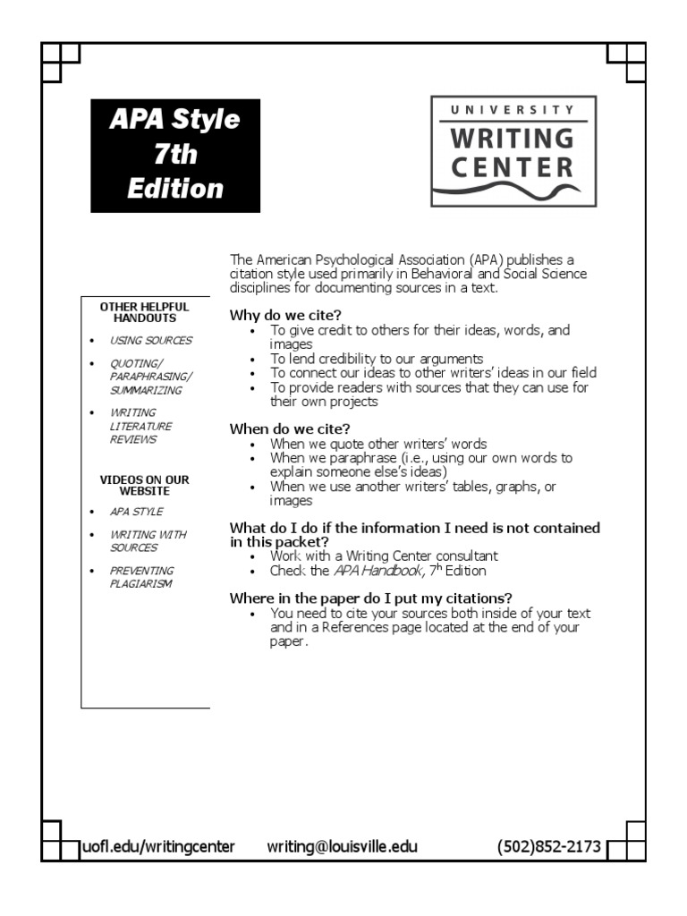 Apa 7th Guide Lousville Edu Download Free Pdf Apa Style Citation